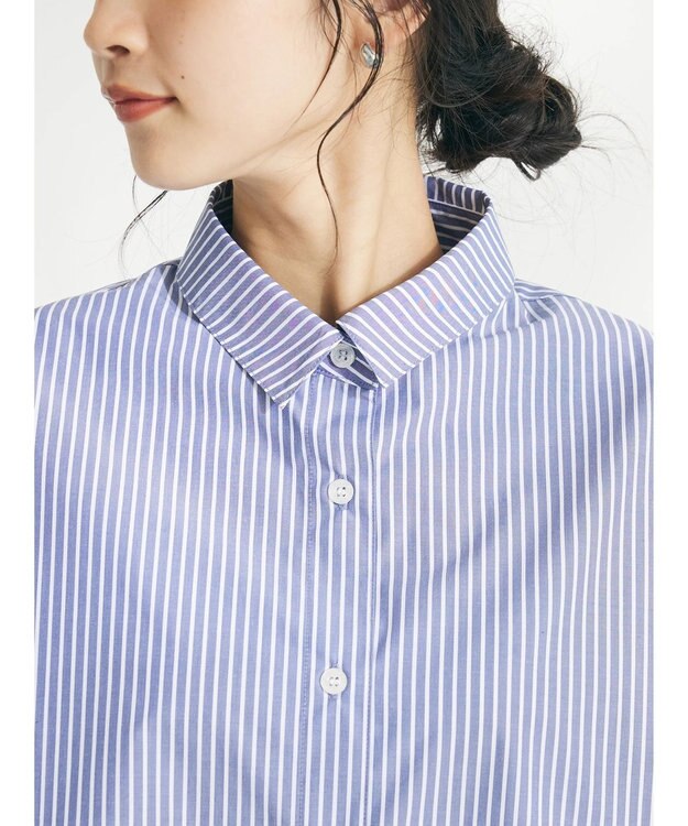 CRAFT STANDARD BOUTIQUE イージーケアコクーンポケ付きチュニック Stripe Navy