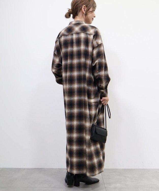 AMERICAN HOLIC バンドカラーチェックシャツワンピース Check Black