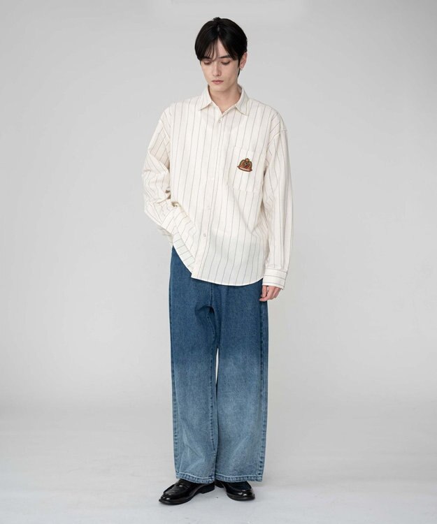 WEGO 【ユニセックス着用ITEM/MLサイズ展開】オックスフォードエンブレムシャツ（LS） ホワイトストライプ