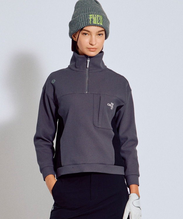 PW CIRCULUS 今が旬トップス！【ドライな肌触り / UV遮蔽率98.9% UVカット / ストレッチ】【WOMEN】ワッフルハーフジップ  ゴルフウェア レディース グレー系