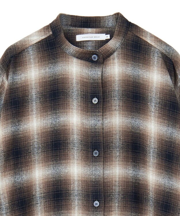 AMERICAN HOLIC バンドカラーチェックシャツワンピース Check Black