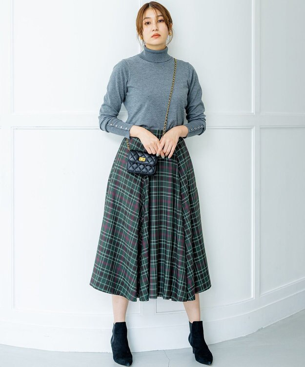 組曲 L シアーツイルチェック フレアスカート グリーン系9
