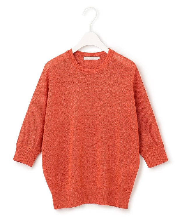 ICB L 【WEB限定カラーあり・洗える】ペーパーブレンドシャインニット 五分袖プルオーバー カーマイン系