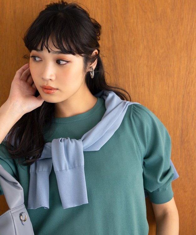 組曲 S 【UVケア・接触冷感】MINA 6分袖ニットプルオーバー クリームグリーン系