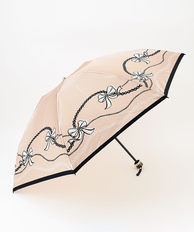 MOONBAT 【雨傘】ランバン　オン　ブルー (LANVIN en Bleu) リボン ハート ナイロンサテン 折りたたみ傘 ベージュ