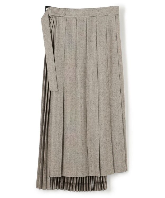 BEIGE， NATION / ウールヘリンボーンラッププリーツスカート C.Gray