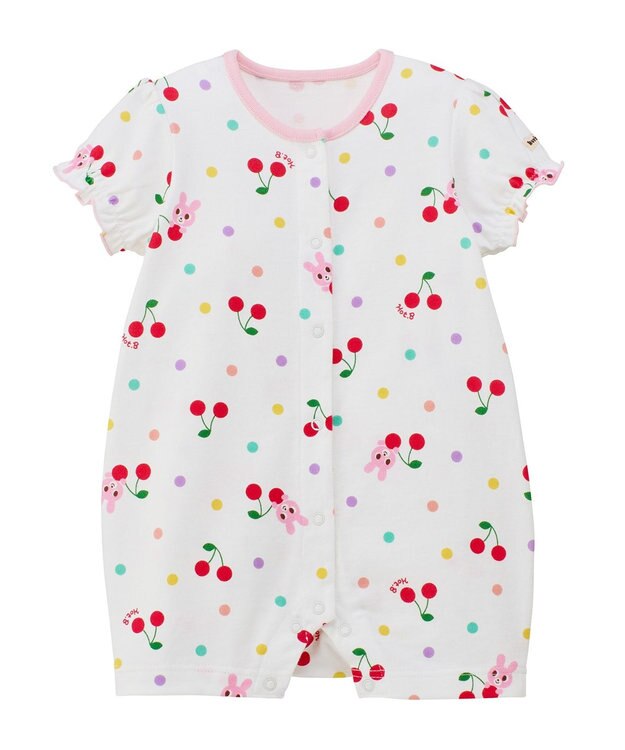 MIKI HOUSE HOT BISCUITS 【70-80cm】キャビット×さくらんぼ 総柄ショートオール 白