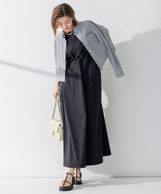 23区 【CLASSY.コラボ/洗える】シャツアンサンブル ワンピース ブラックストライプ×ブラック
