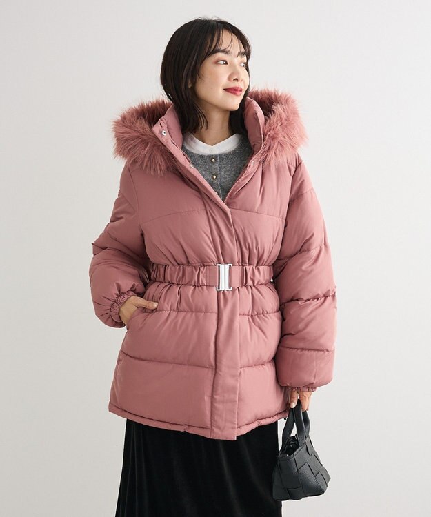 Green Parks ・ｓｗｉｎｇ　ｂｙ　ファイバーダウンベルト付コート Dark Pink