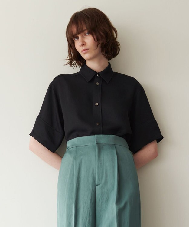 NAVE 【ReNAVE　洗える】アセテートギャバシャツ ブラック