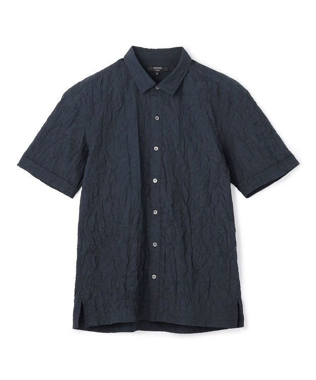 JOSEPH HOMME 【新素材】ランダムプリーツワッシャー　レギュラーカラー半袖シャツ ネイビー系