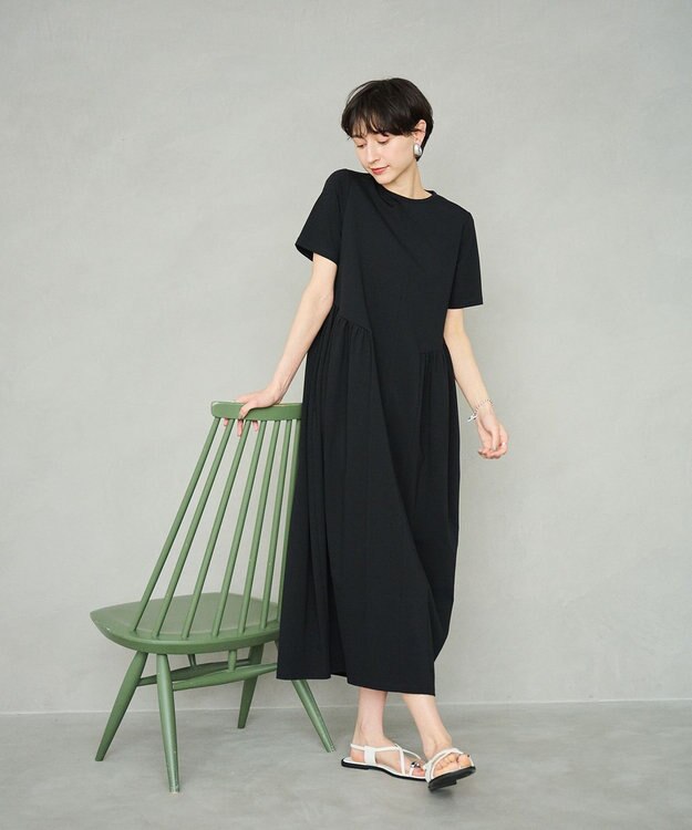 #Newans 【洗える】コクーンシルエットロングワンピース ブラック