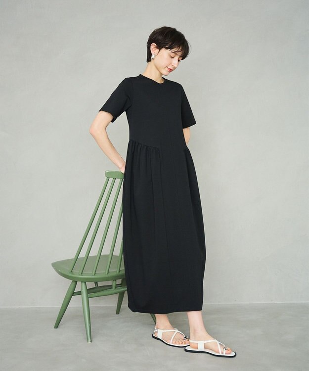 #Newans 【洗える】コクーンシルエットロングワンピース ブラック