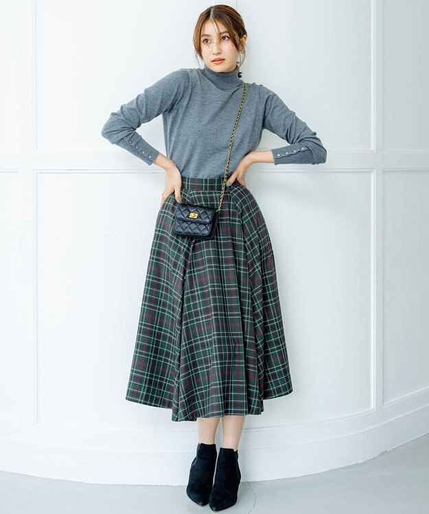 組曲 L シアーツイルチェック フレアスカート グリーン系9