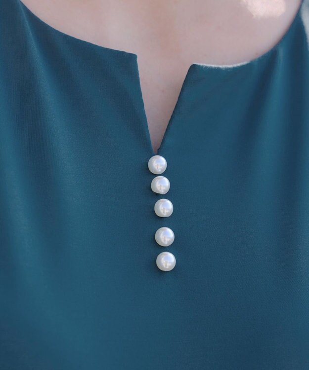 Tiaclasse 【洗える】ブラウス見えフレアスリーブカットソー ターコイズ