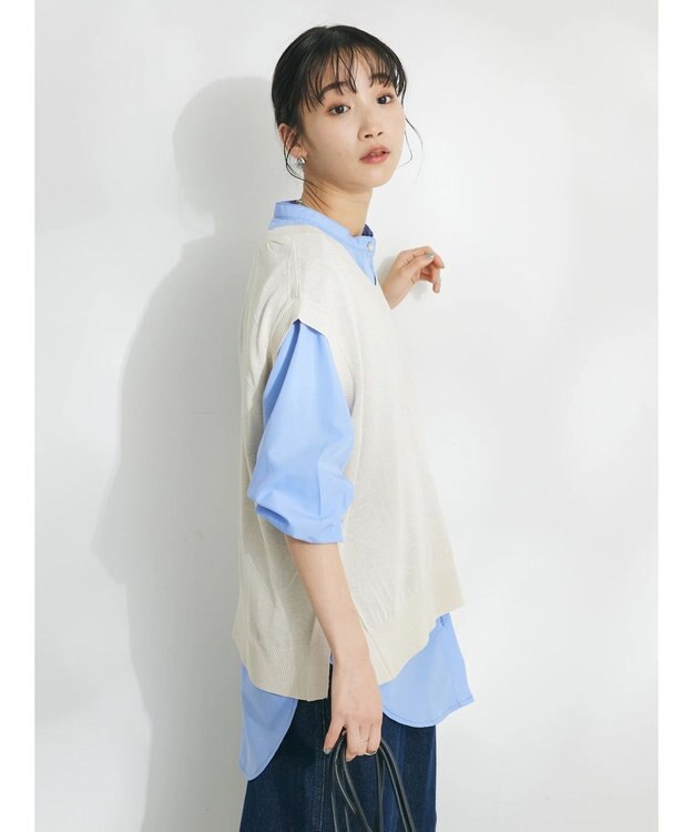CRAFT STANDARD BOUTIQUE 【洗える】ニットベスト+バンドカラーシャツSET-B Ivory