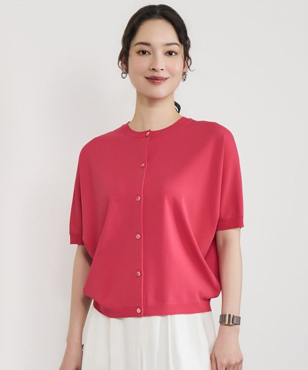 自由区 【前後着用可能】クレープストレッチドルマンスリーブ ニット ピンク