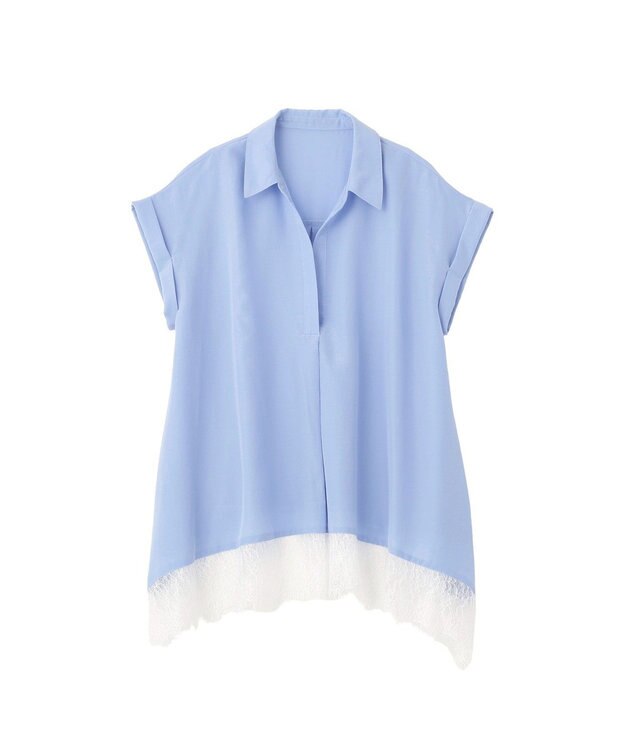 YECCA VECCA 裾レーススキッパーシャツ Blue