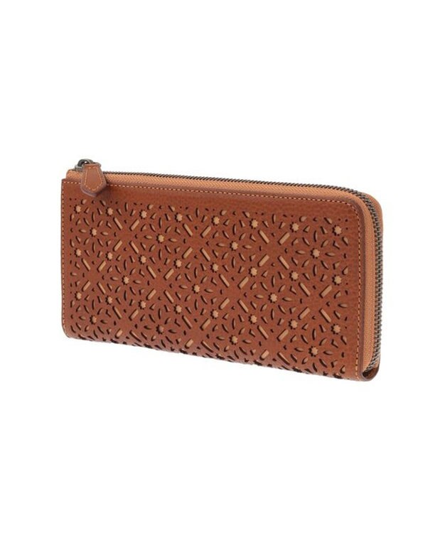 genten ダイヤカットワーク　Lファスナー長財布 チャ