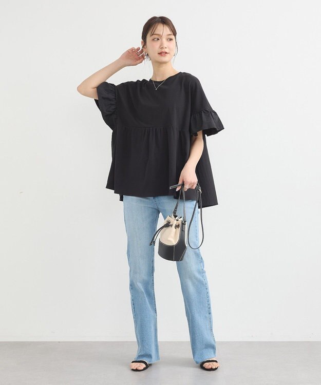 earth music&ecology 【接触冷感/洗濯機可】フリルドッキングポンチョＴ Black