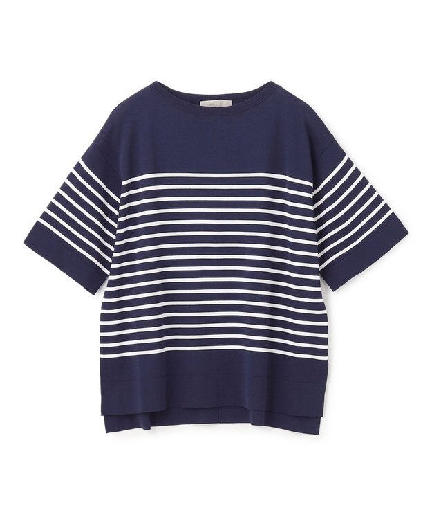 UNFILO スゴ機能 ハーフスリーブニットT ネイビー×オフ