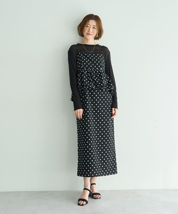 YECCA VECCA ドット柄バルーンキャミワンピース Black