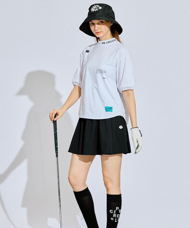 PW CIRCULUS 再入荷！【UV遮蔽率99% UVカット / 速乾 / ストレッチ】【WOMEN】パフスリーブモックネックT ゴルフウェア レディース ホワイト系