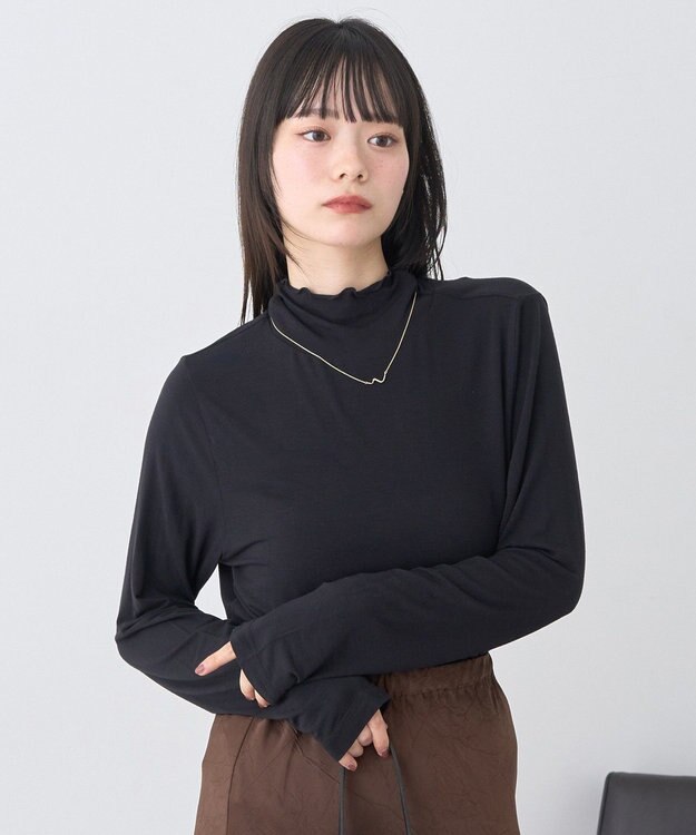 earth music&ecology 【吸湿発熱】あったかフェミニンインナー(シアーハイネック) Black