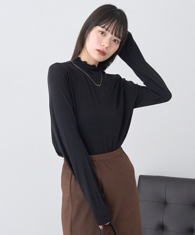 earth music&ecology 【吸湿発熱】あったかフェミニンインナー(シアーハイネック) Black