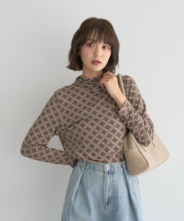 earth music&ecology 【吸湿発熱】あったかフェミニンインナー(シアーハイネック) Check Brown