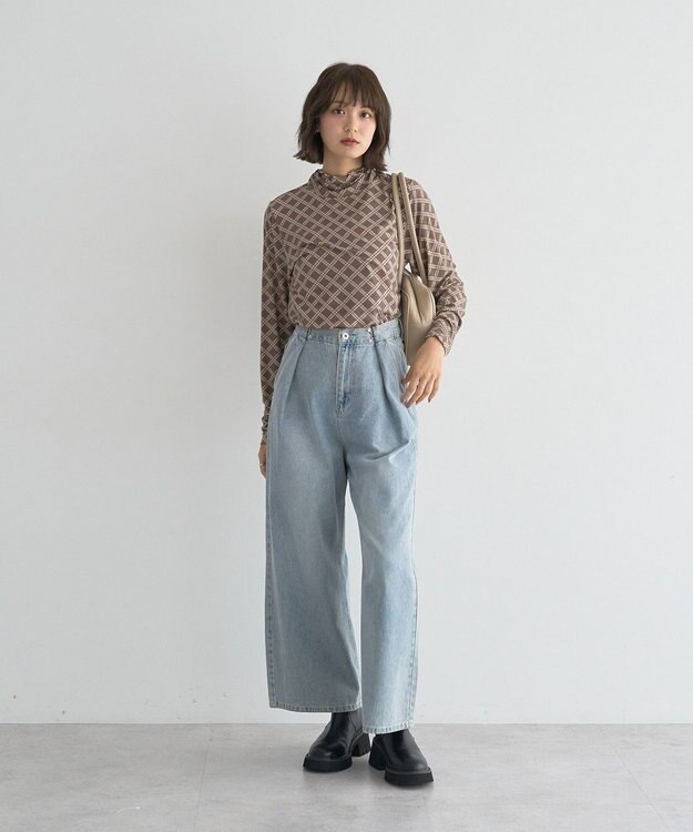 earth music&ecology 【吸湿発熱】あったかフェミニンインナー(シアーハイネック) Check Brown