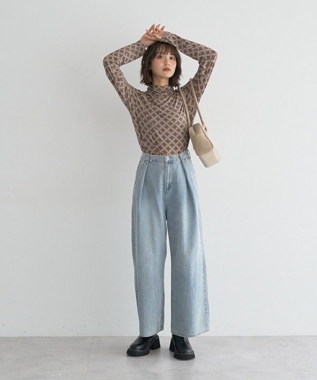 earth music&ecology 【吸湿発熱】あったかフェミニンインナー(シアーハイネック) Check Brown