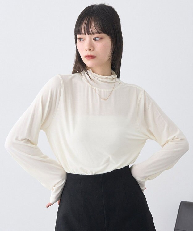 earth music&ecology 【吸湿発熱】あったかフェミニンインナー(シアーハイネック) Off White