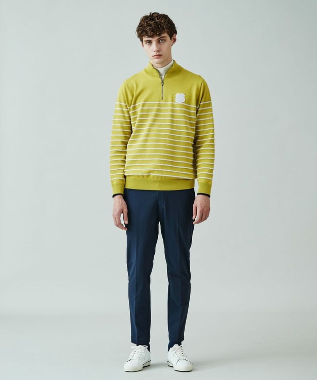 23区GOLF 【MEN】【手洗い可】コットンブレンド ハーフジップ ニット 黄緑系