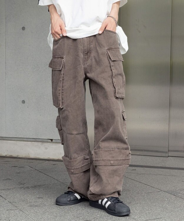 WEGO マルチポケットワイドカーゴパンツ ブラウン