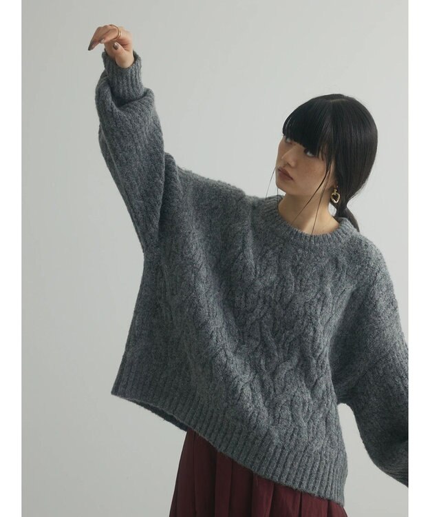 Green Parks armonia. ケーブルニットプルオーバー Charcoal Gray