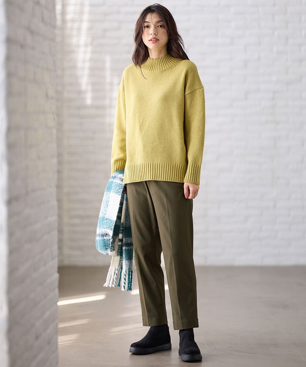 ANY L 【ウエストゴム】裏起毛ハイストレッチパンツ カーキ