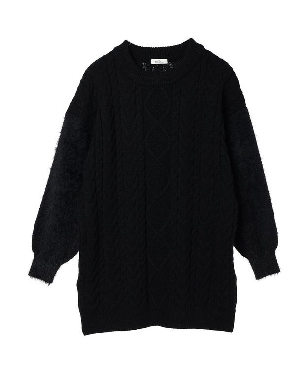 earth music&ecology 袖ファーケーブルミニワンピース Black