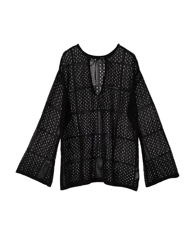 Green Parks ２ＷＡＹ透かし編みニットプルオーバー Black