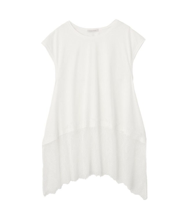 Green Parks 裾レースイレヘムフレンチＴシャツ White