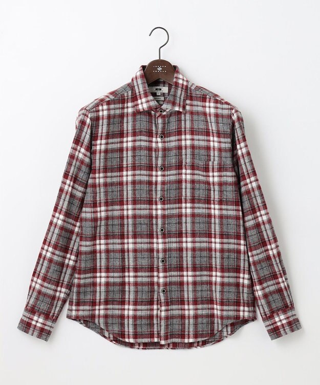 JOSEPH ABBOUD 【柔らかな肌触り/暖かい】 ラフィーコットンフランネルシャツ ワイン系4