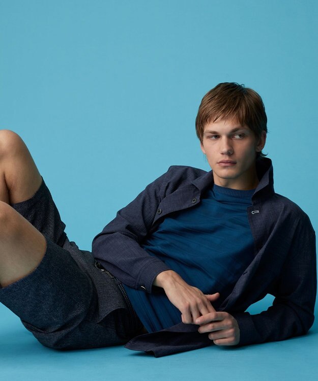 JOSEPH ABBOUD 【洗える・麻混】クールリネン シャツ ネイビー系