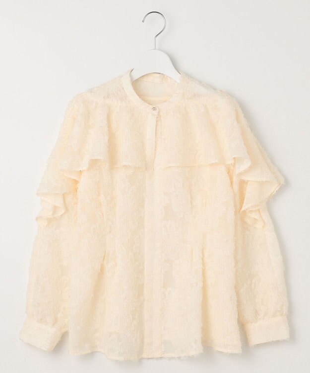 Feroux 【洗える】ジャカードフリルブラウス アイボリー系