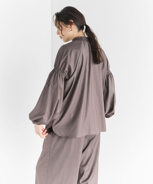 #Newans 【洗濯機可/しわになりにくい】シャーリングネック ボリュームスリーブブラウス モカブラウン