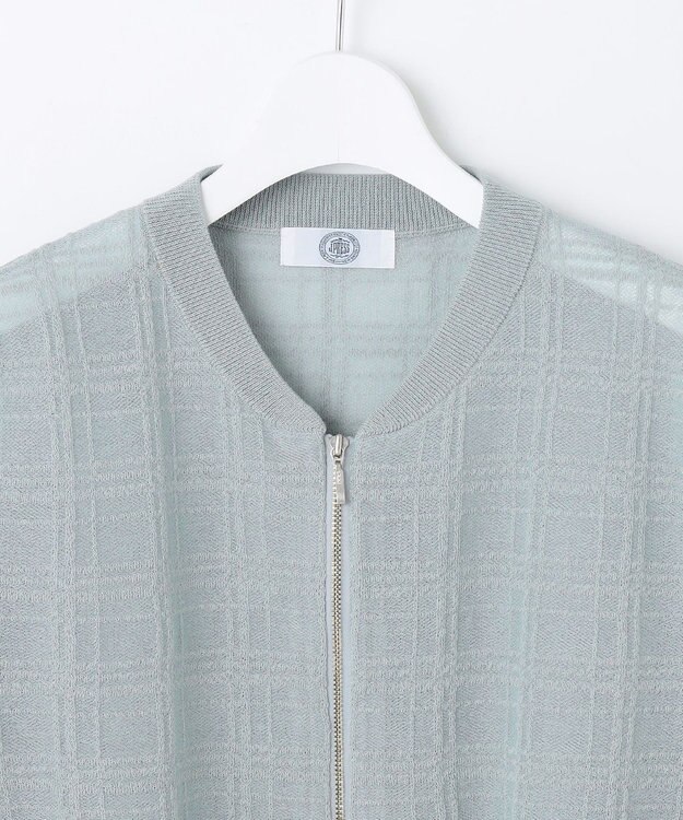 J.PRESS LADIES L 【洗える】SHEER JACQUARD ニット ブルゾン グレイッシュアクア系