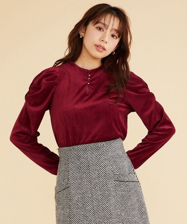 Feroux 【古畑星夏さん着用】ギャザーショルダーベロア プルオーバー ワイン系