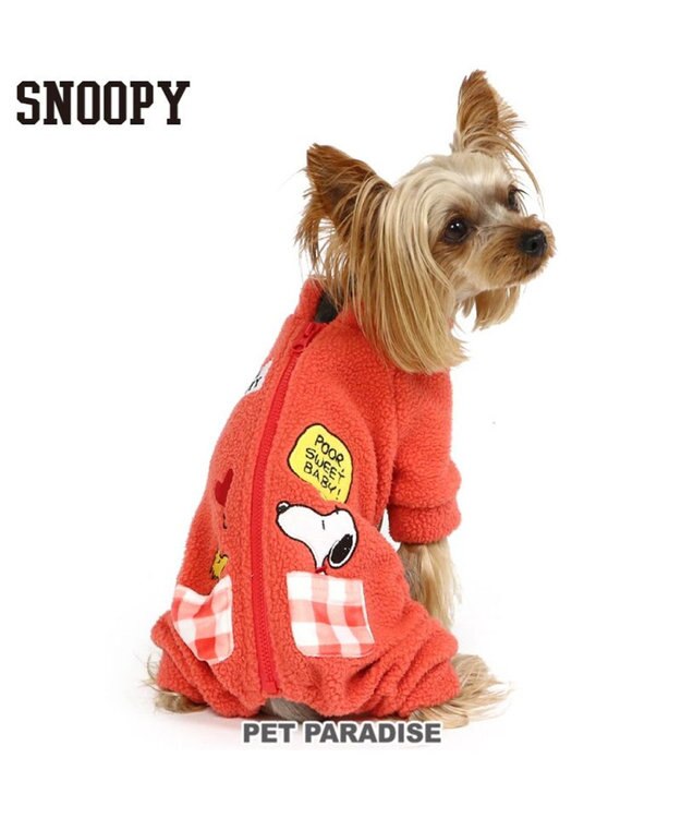 PET PARADISE スヌーピー 背中開きロンパース 小型犬 赤