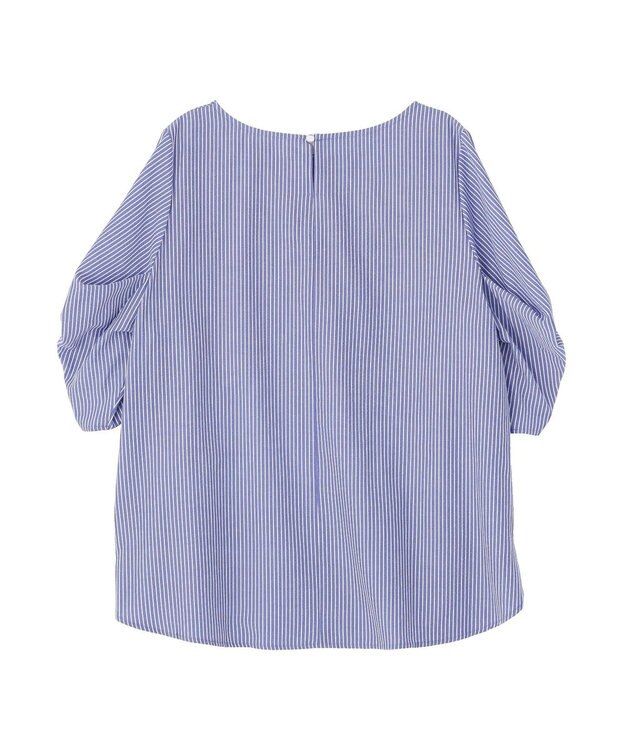 YECCA VECCA パールタックスリーブブラウス Stripe