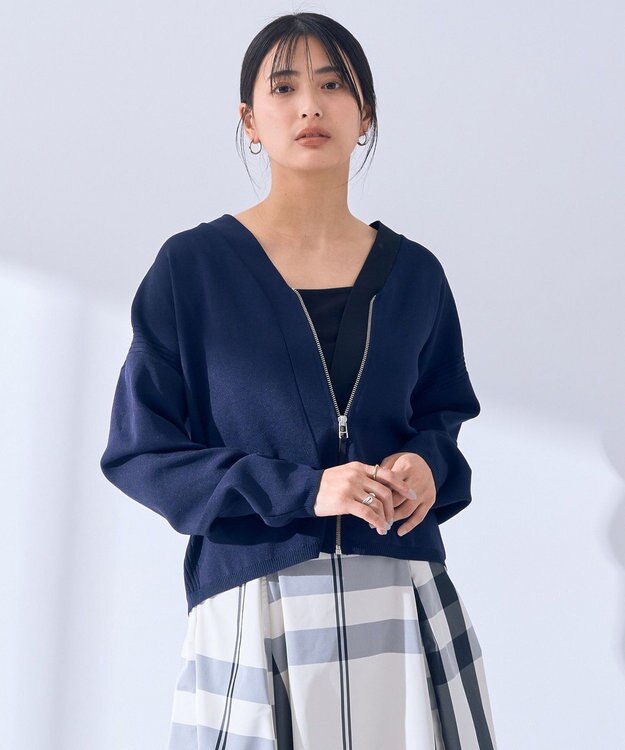 YECCA VECCA 配色VネックZIPカーディガン Navy
