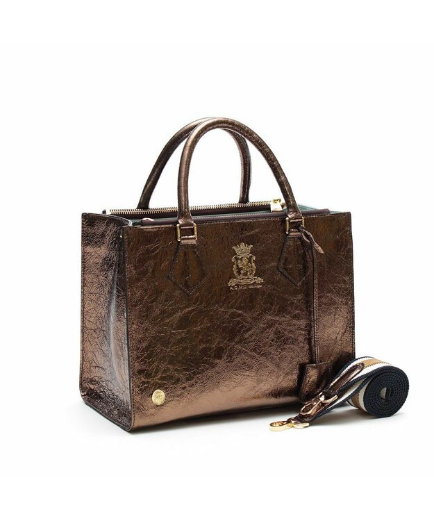 A.D.M.J. 【牛革】クラックメタル/イタリアンレザーWジップトートM ブロンズ